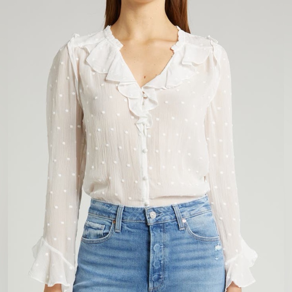 New PAIGE Avina Long Sleeve Button-Up Top 100% silk